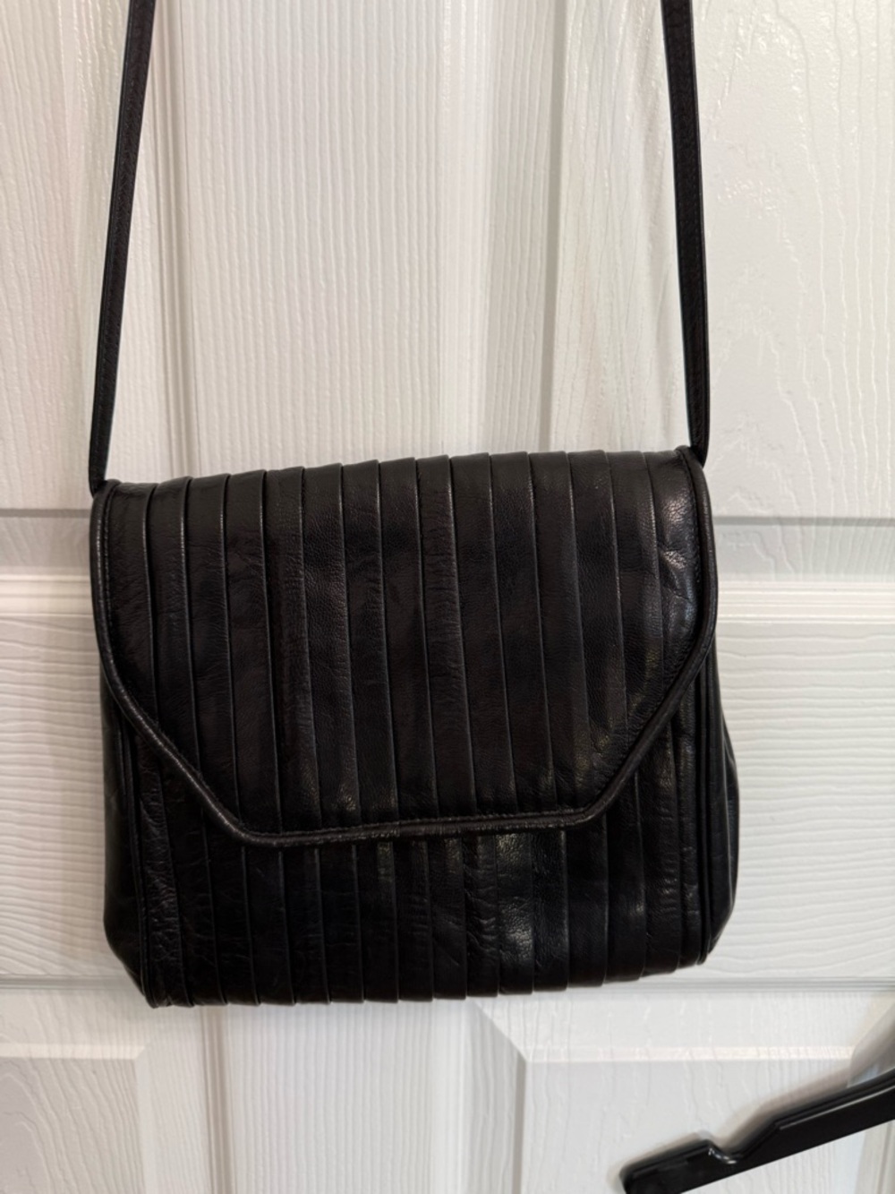 Vintage Cassis Italy Black Leather Quilted Crossbody Bag Minimal Classic Purse